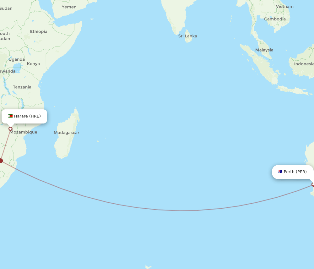PER-HRE flight routes
