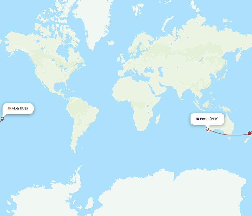 Niue Island - Perth route map and flight paths