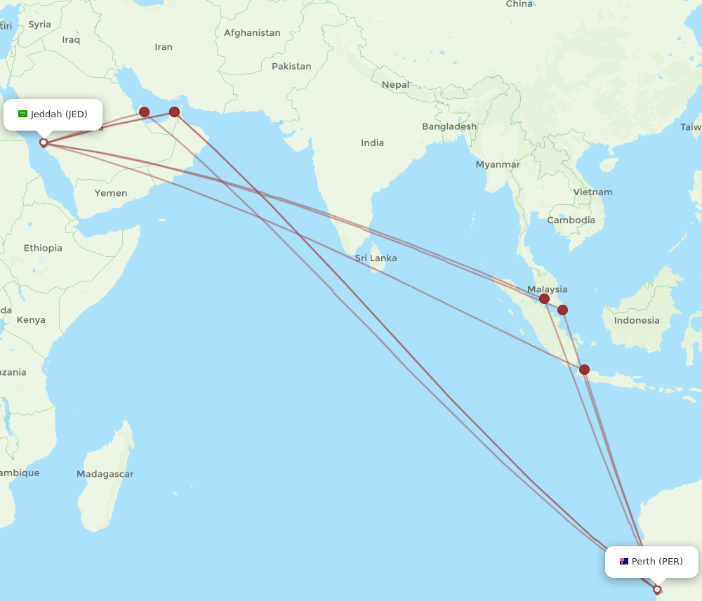PER-JED flight routes