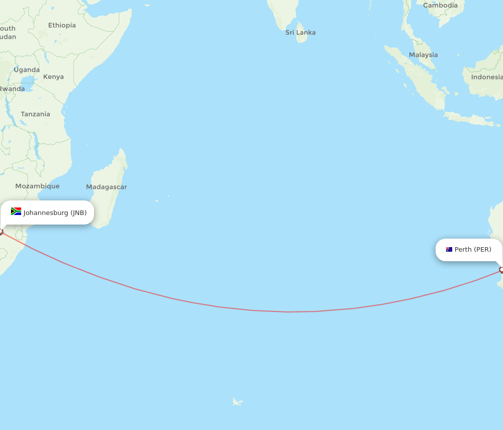 PER to JNB flights and routes map