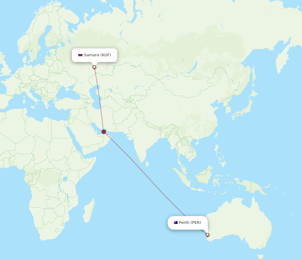 Perth - Samara route map and flight paths