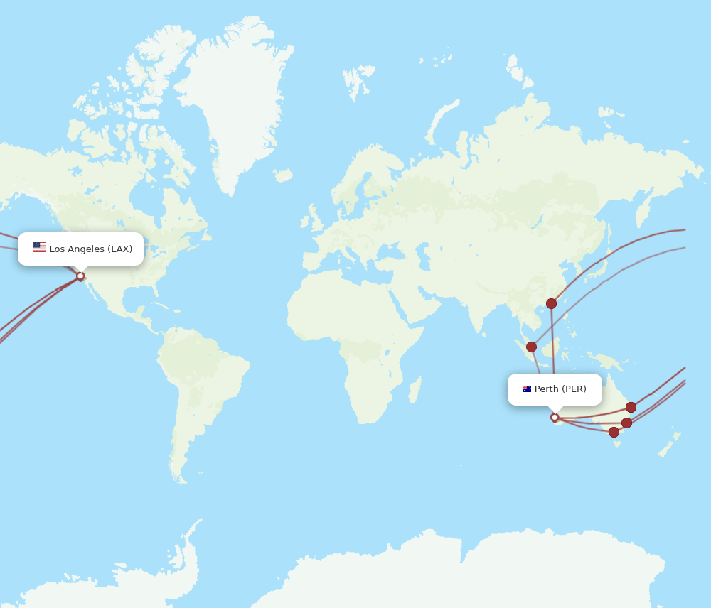 PER to LAX flights and routes map