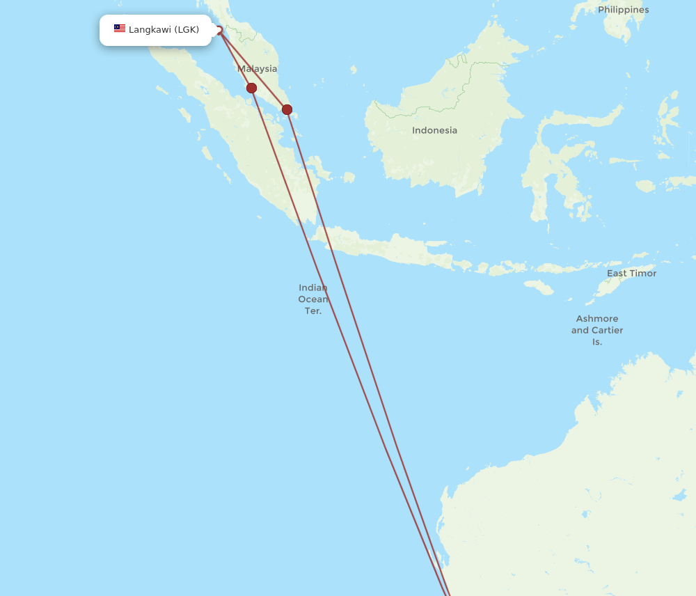 PER to LGK flights and routes map