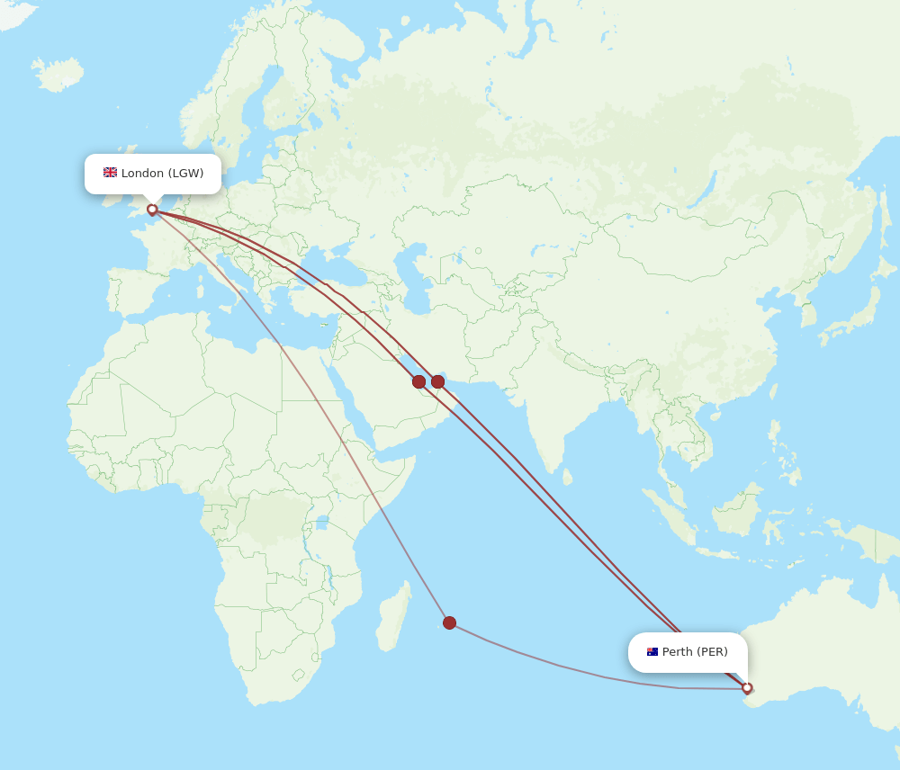 PER-LGW flight routes