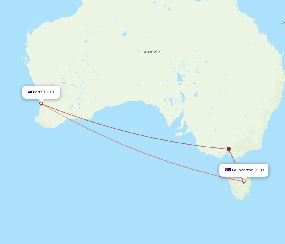 PER to LST flights and routes map