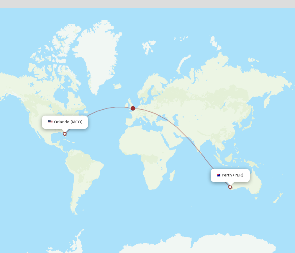 PER to MCO flights and routes map