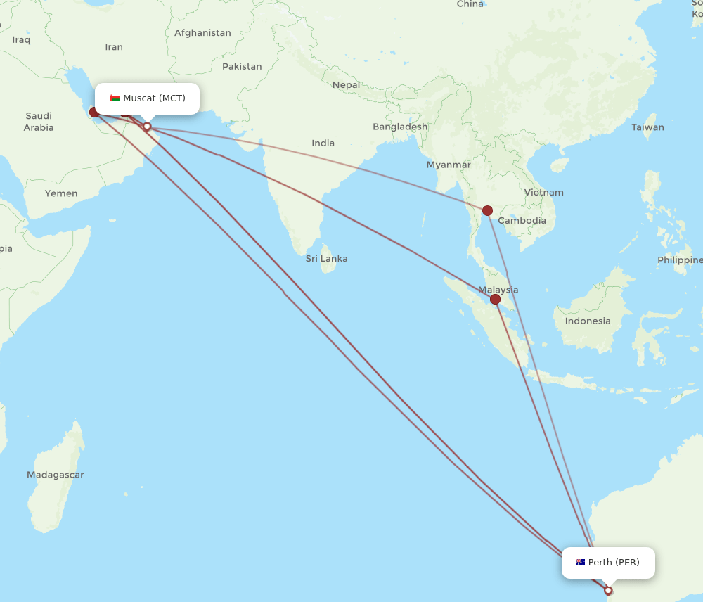 PER-MCT flight routes