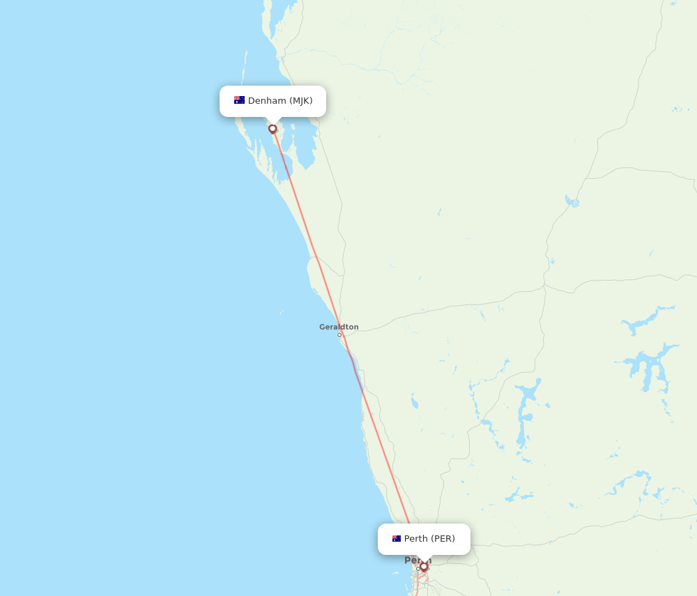 Perth - Monkey Mia route map and flight paths