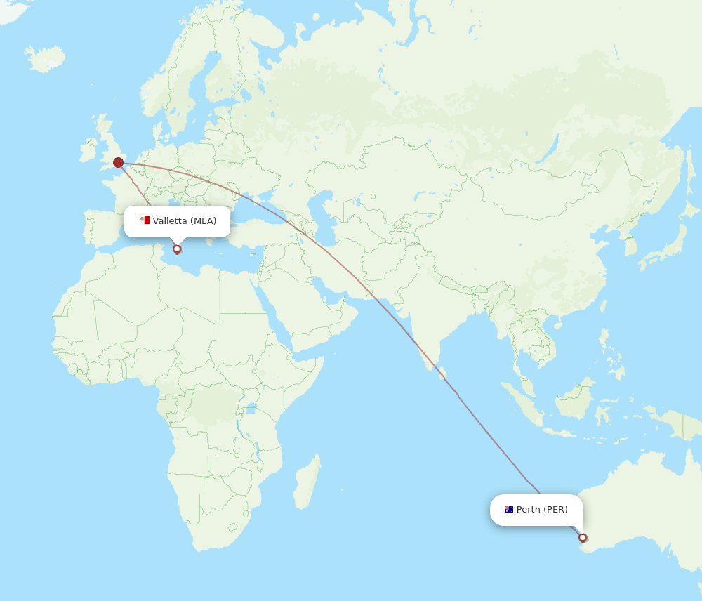 PER to MLA flights and routes map
