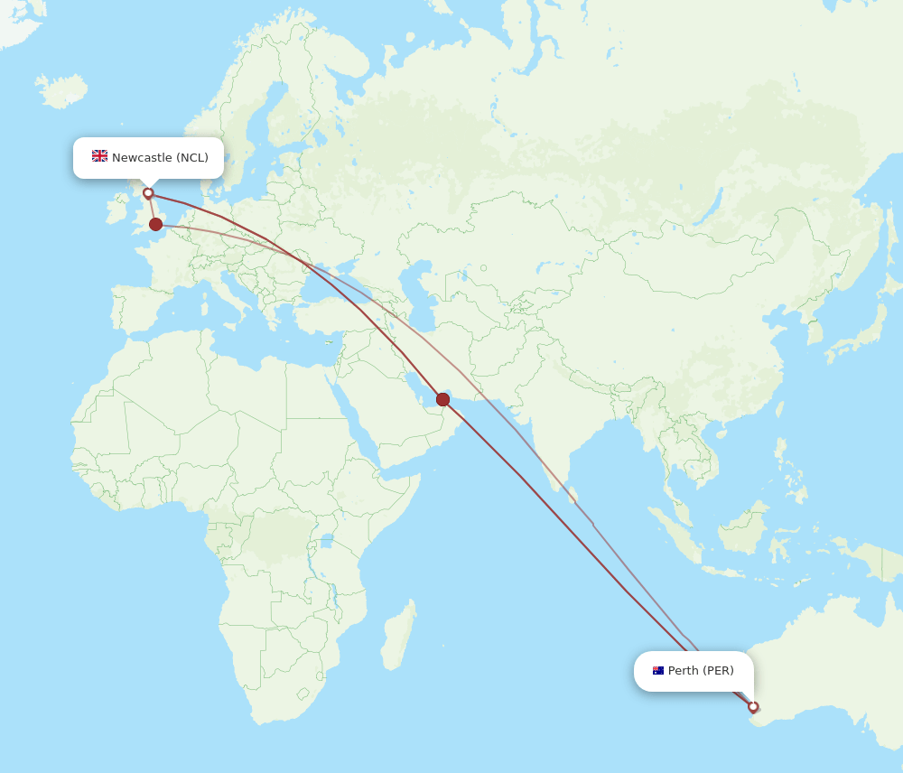 PER-NCL flight routes