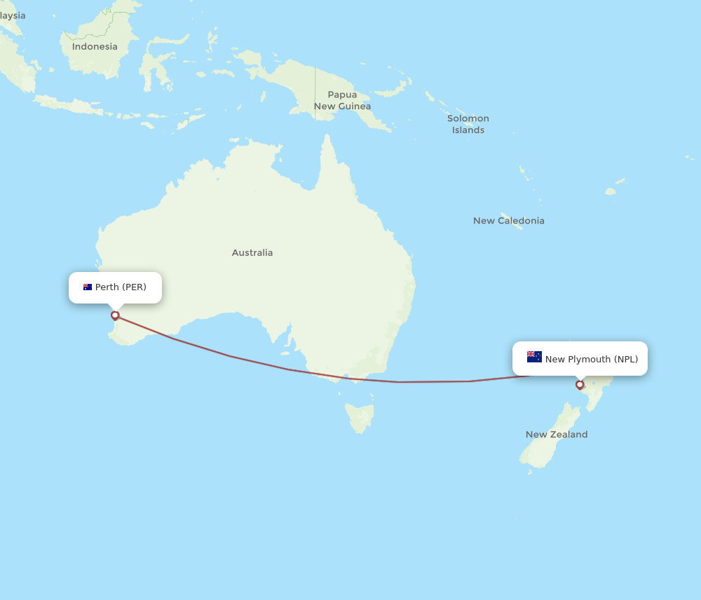 PER to NPL flights and routes map
