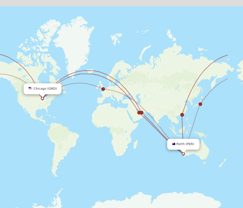 PER to ORD flights and routes map