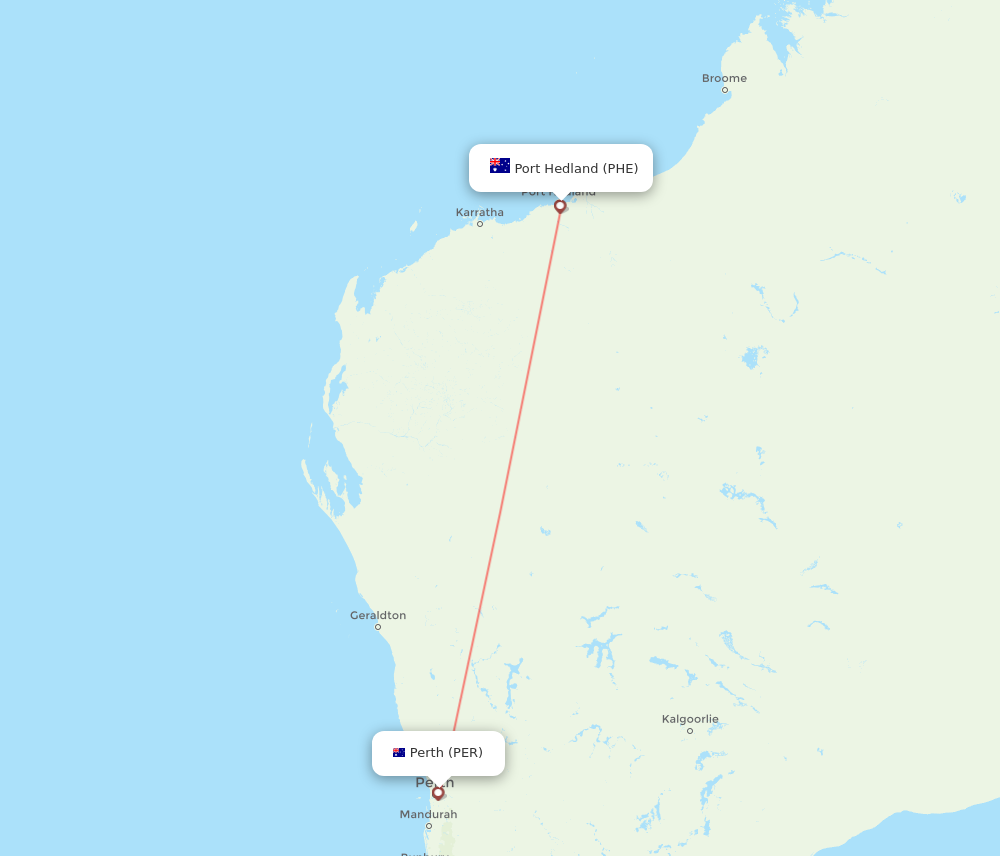 Perth - Port Hedland route map and flight paths