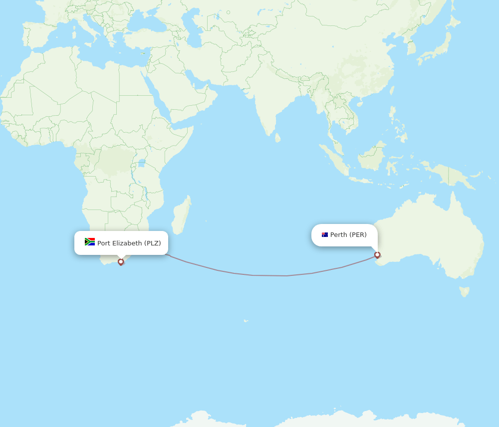 Port Elizabeth - Perth route map and flight paths
