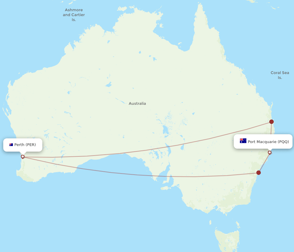 PER-PQQ flight routes