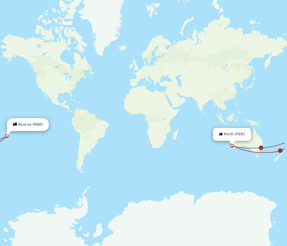 Rarotonga - Perth route map and flight paths