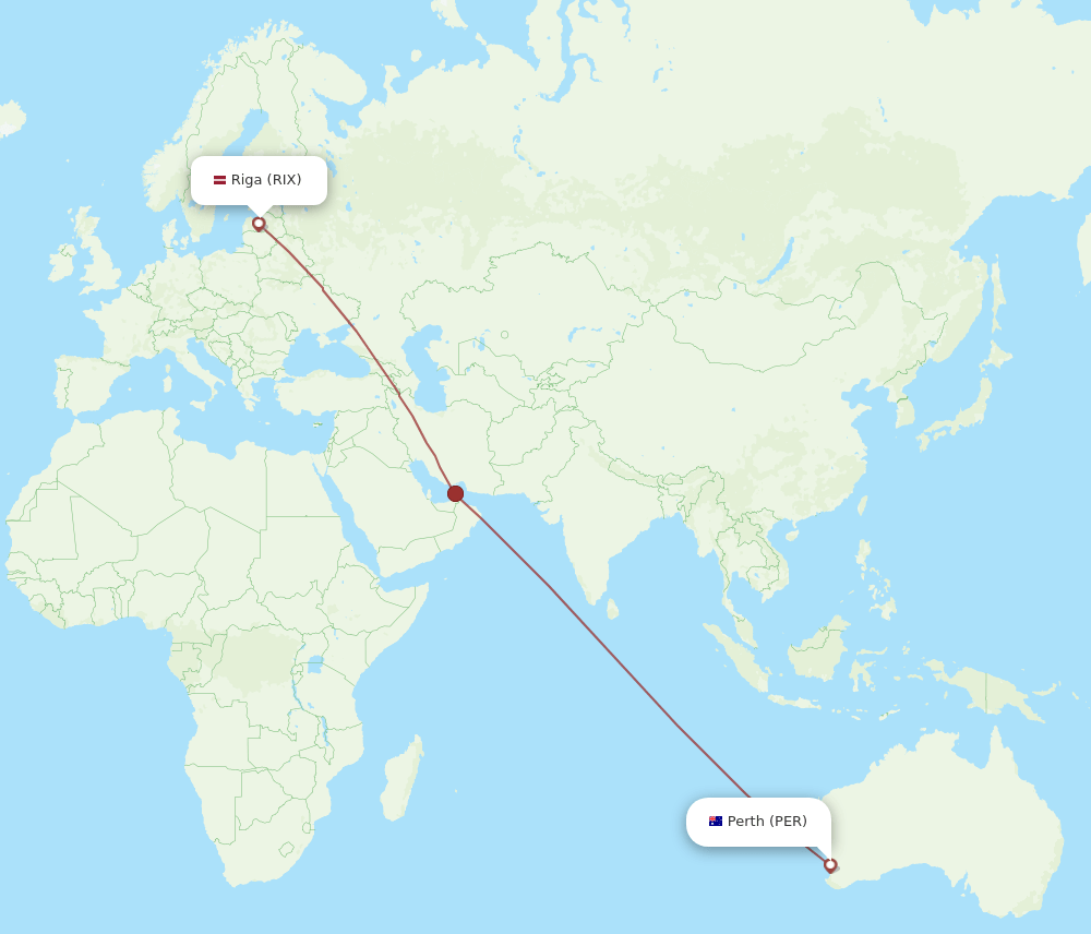 PER to RIX flights and routes map