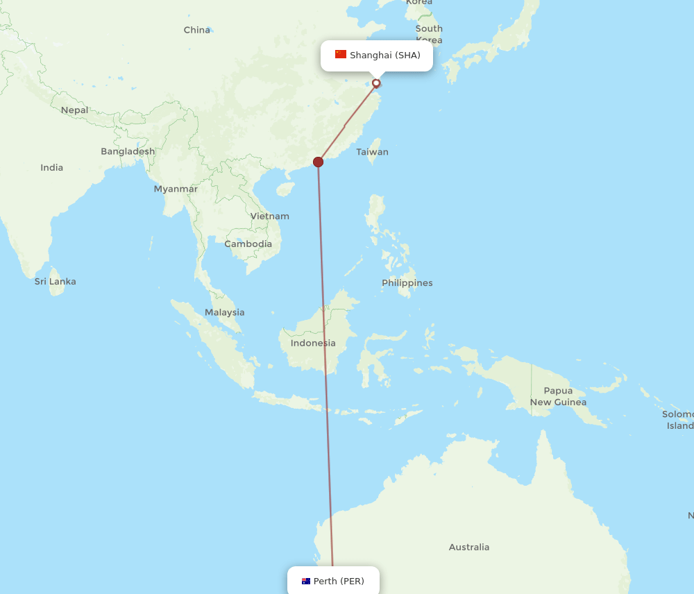 PER to SHA flights and routes map