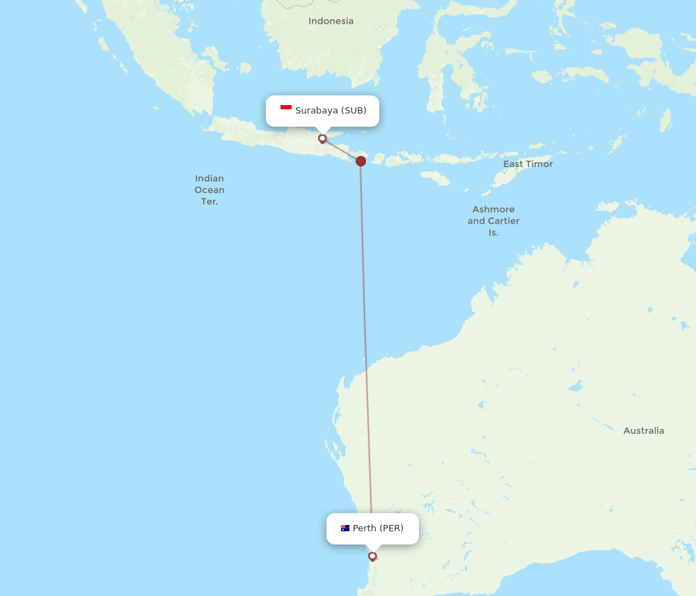 Perth - Surabaya route map and flight paths