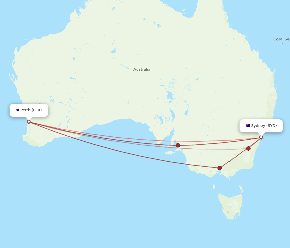 PER-SYD flight routes