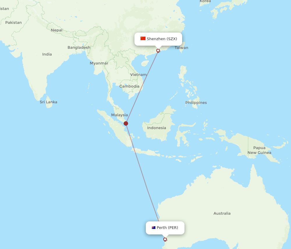 PER to SZX flights and routes map