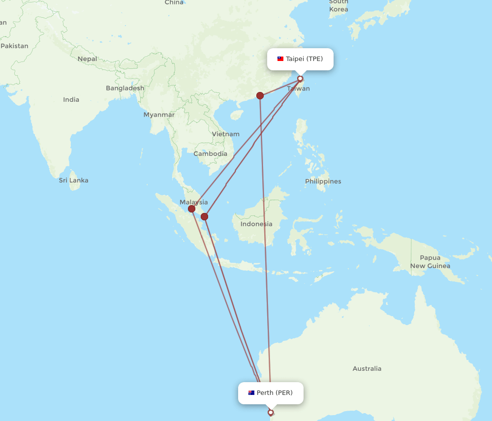 PER to TPE flights and routes map