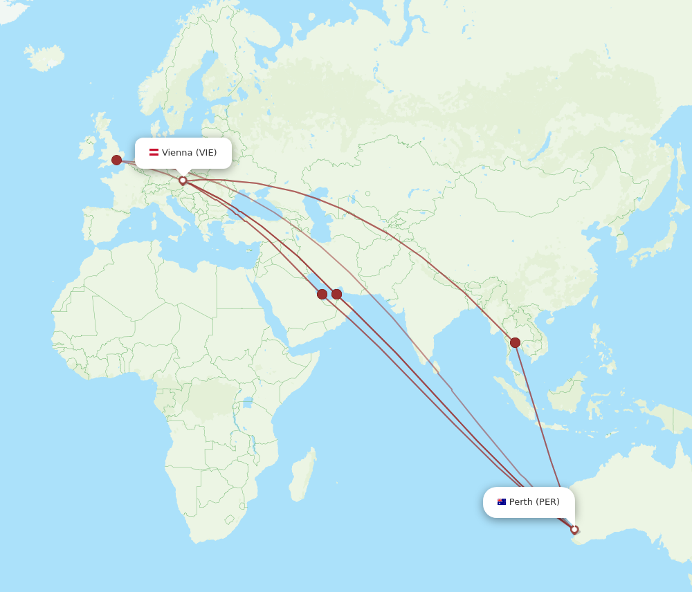 PER to VIE flights and routes map