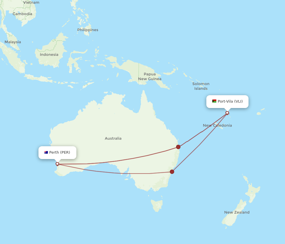 PER to VLI flights and routes map