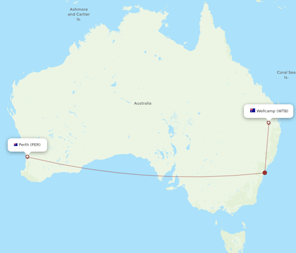 PER to WTB flights and routes map