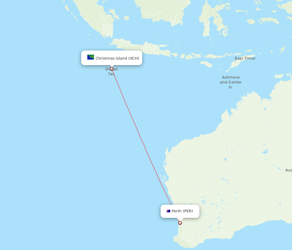 Perth - Christmas Island route map and flight paths