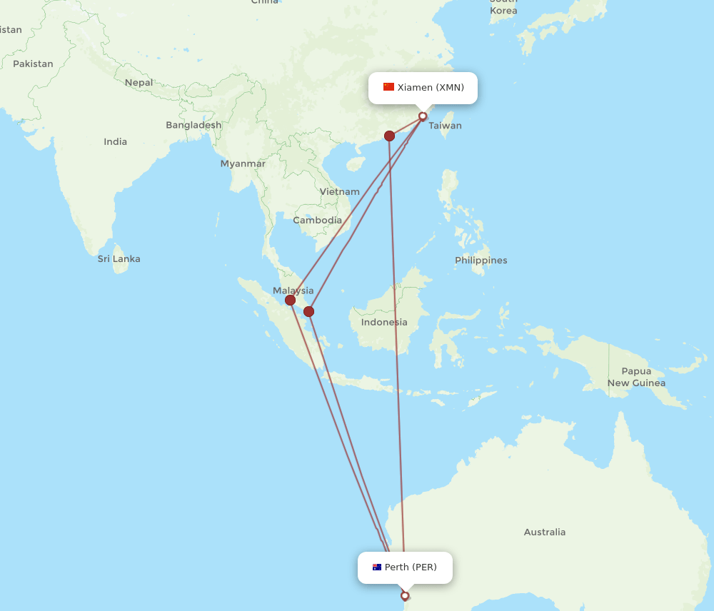 PER-XMN flight routes