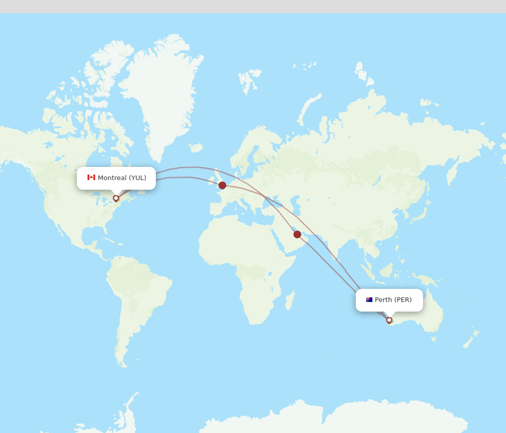 PER to YUL flights and routes map