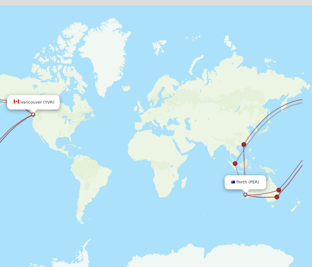 YVR to PER flights and routes map