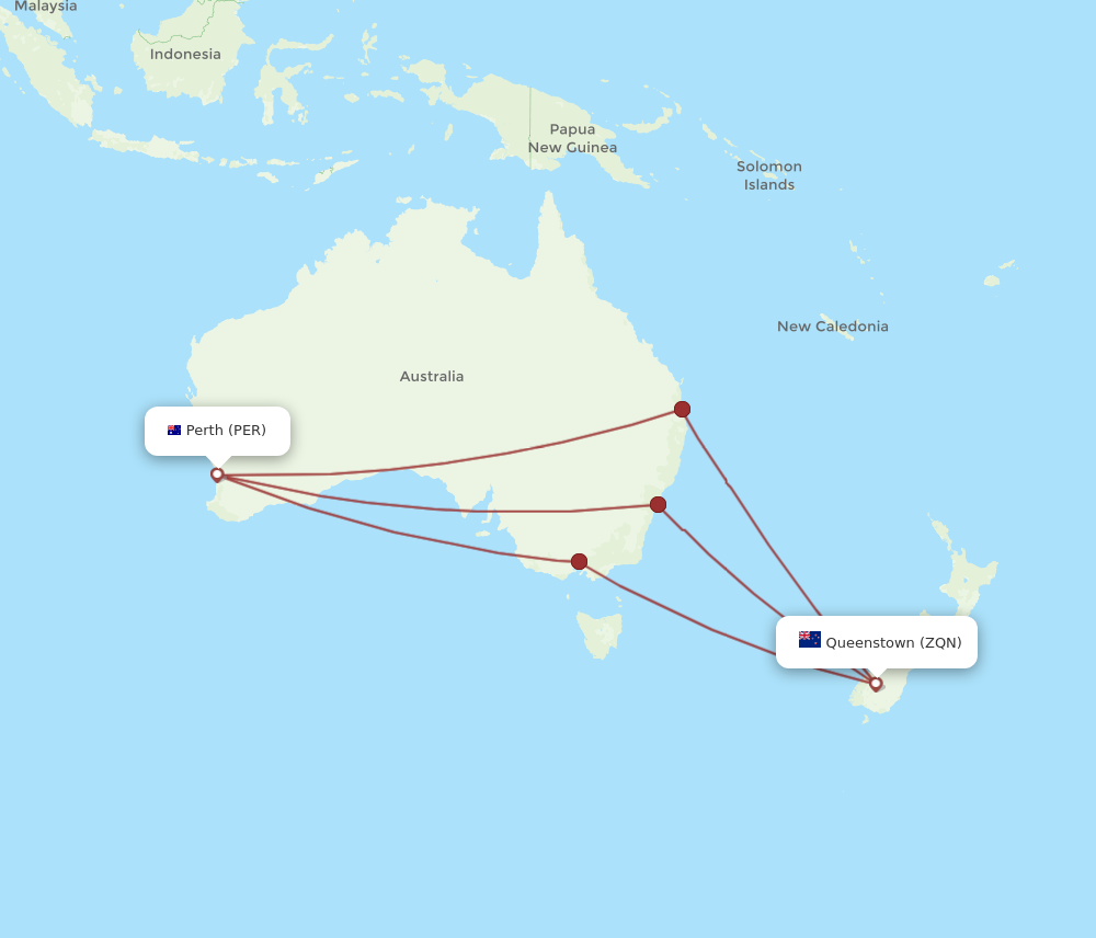 ZQN to PER flights and routes map