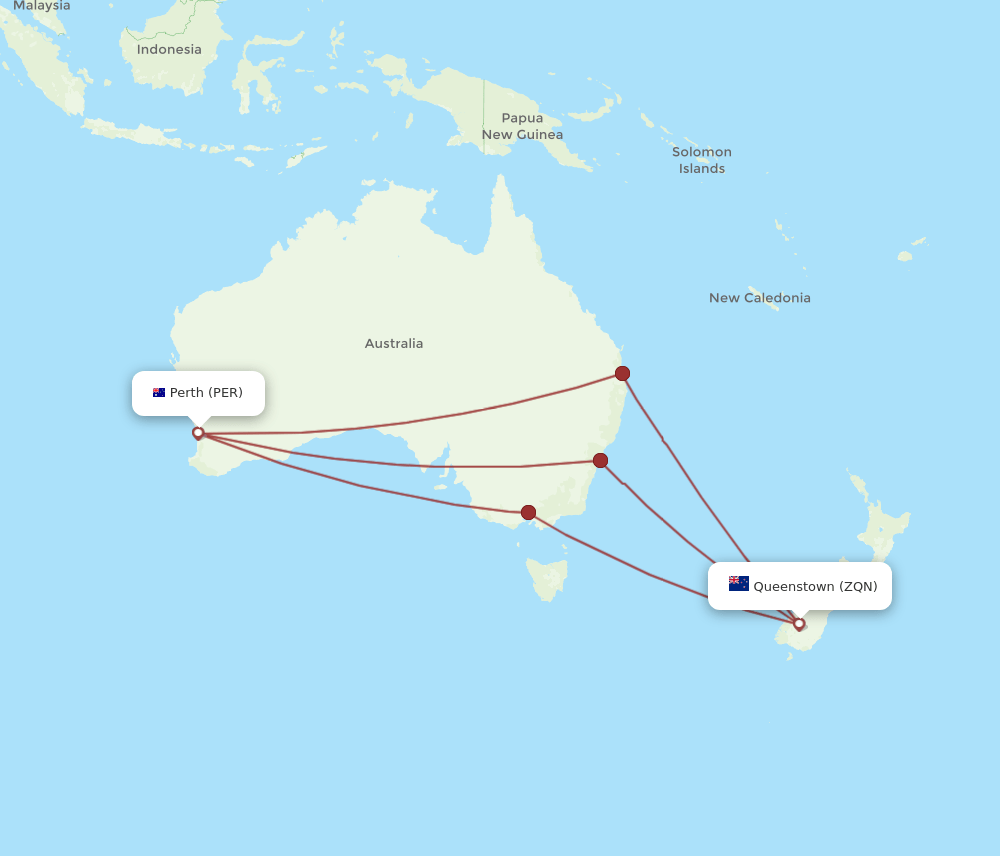 PER to ZQN flights and routes map