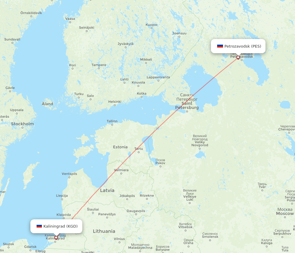 PES to KGD flights and routes map