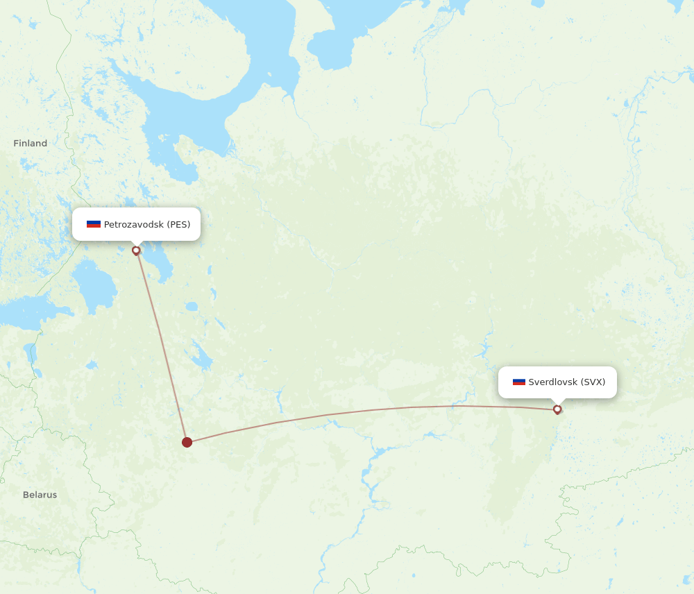 PES to SVX flights and routes map