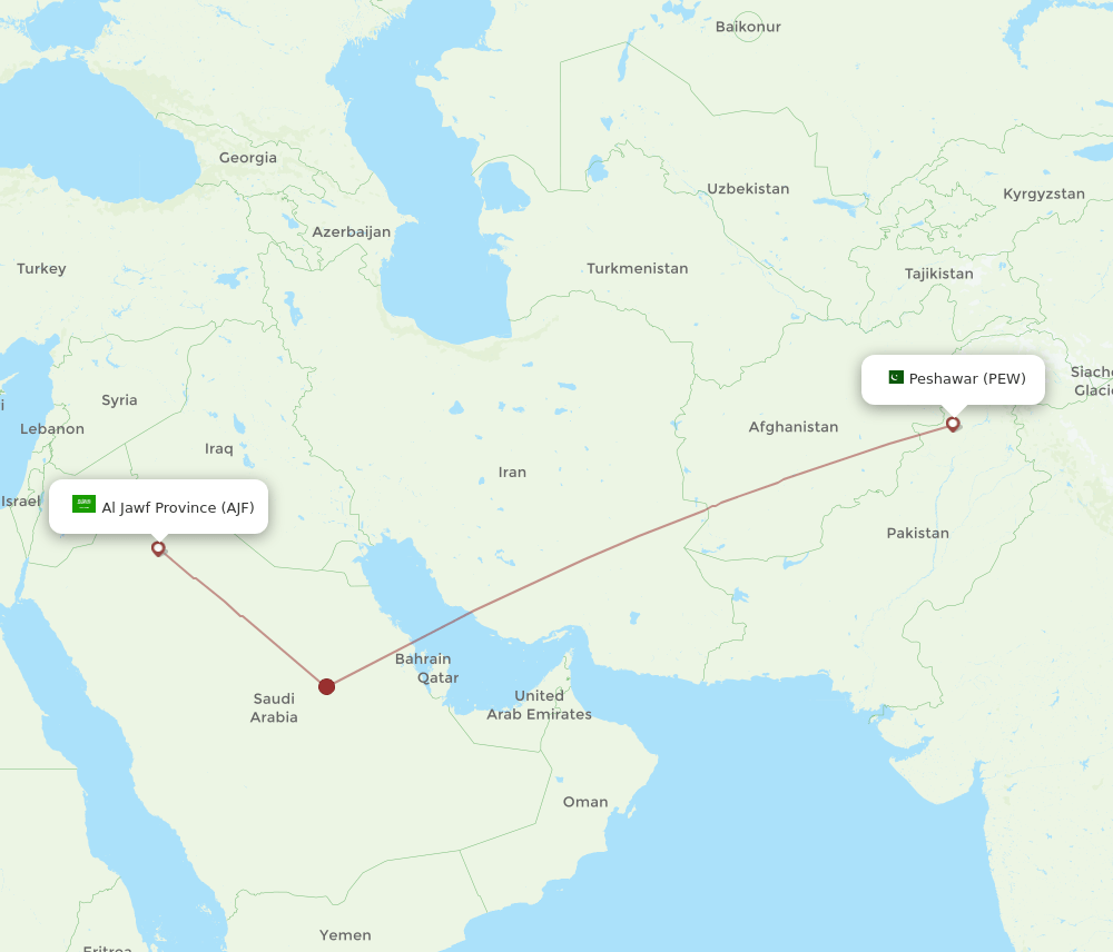PEW-AJF flight routes