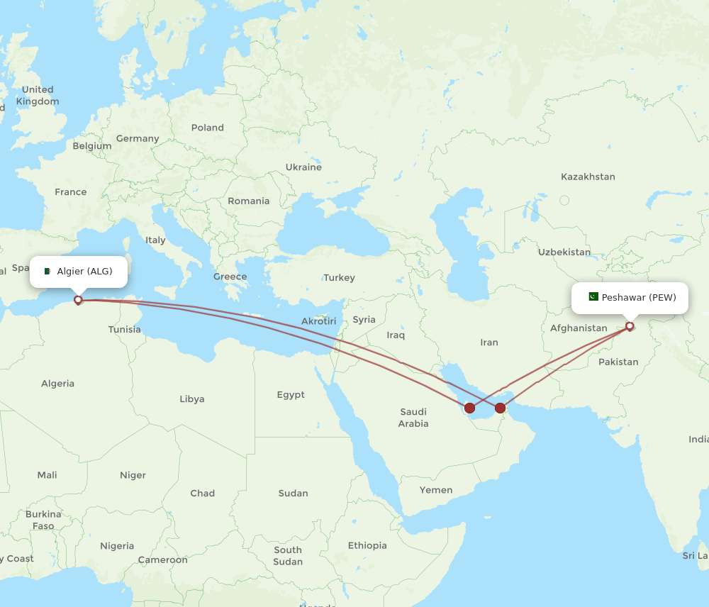 PEW-ALG flight routes