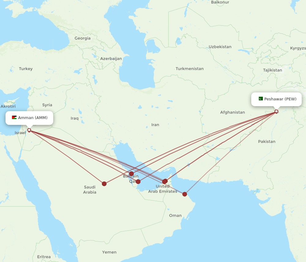 PEW to AMM flights and routes map