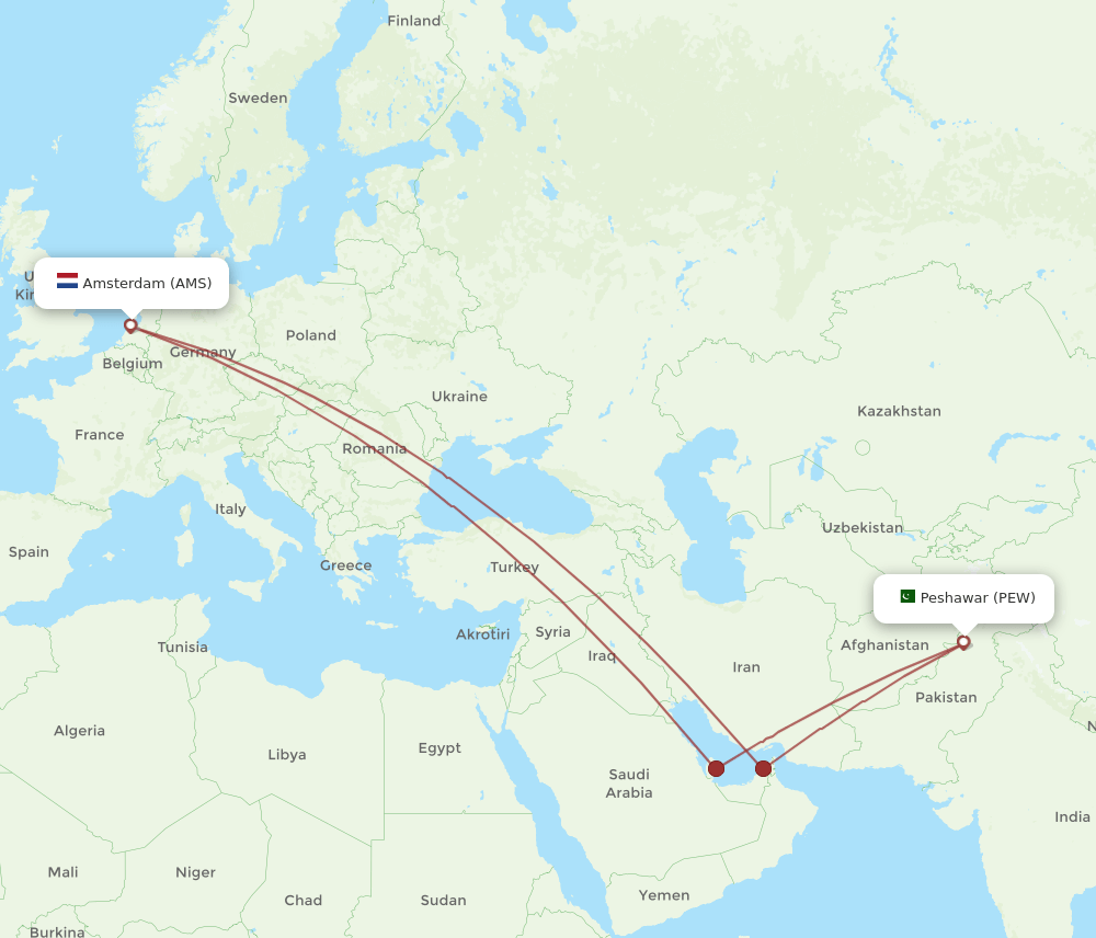 PEW to AMS flights and routes map