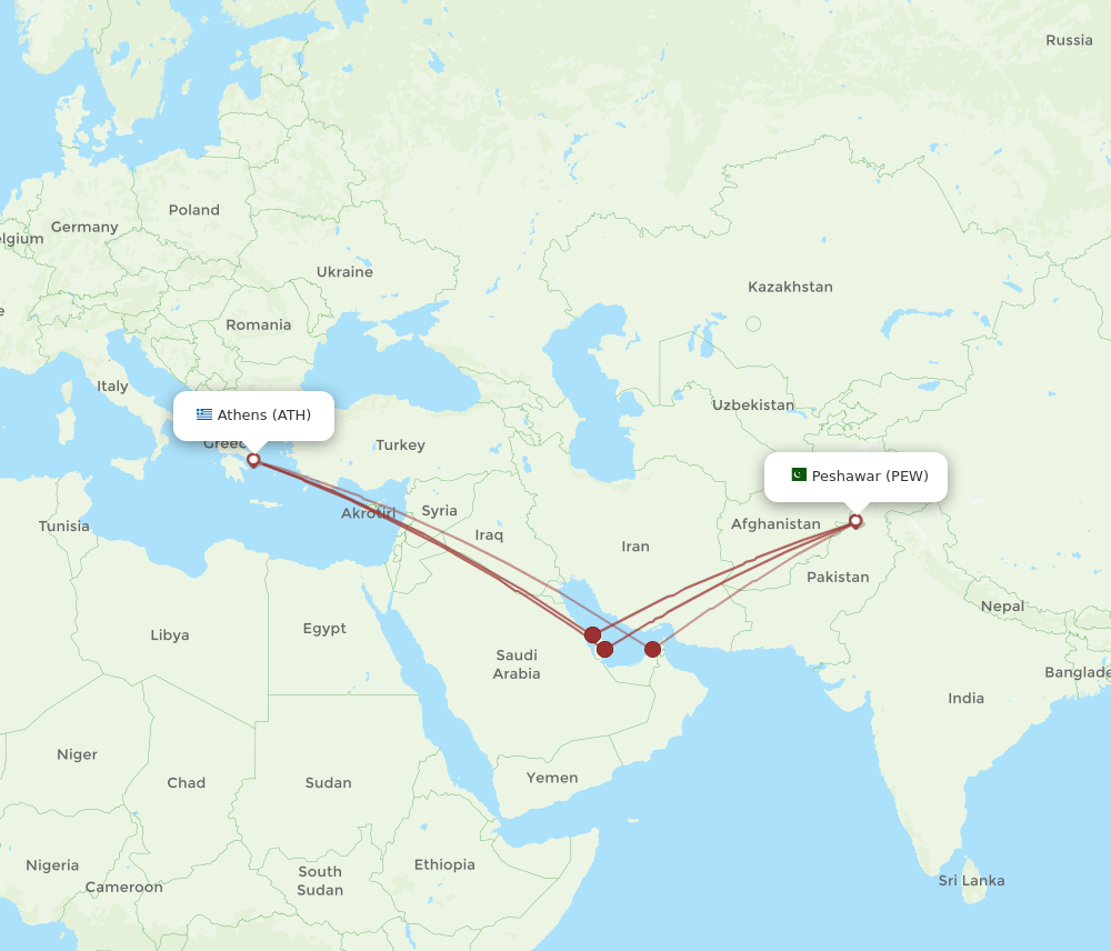 PEW-ATH flight routes