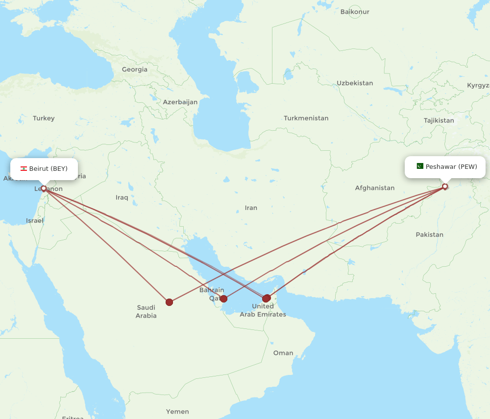 PEW to BEY flights and routes map