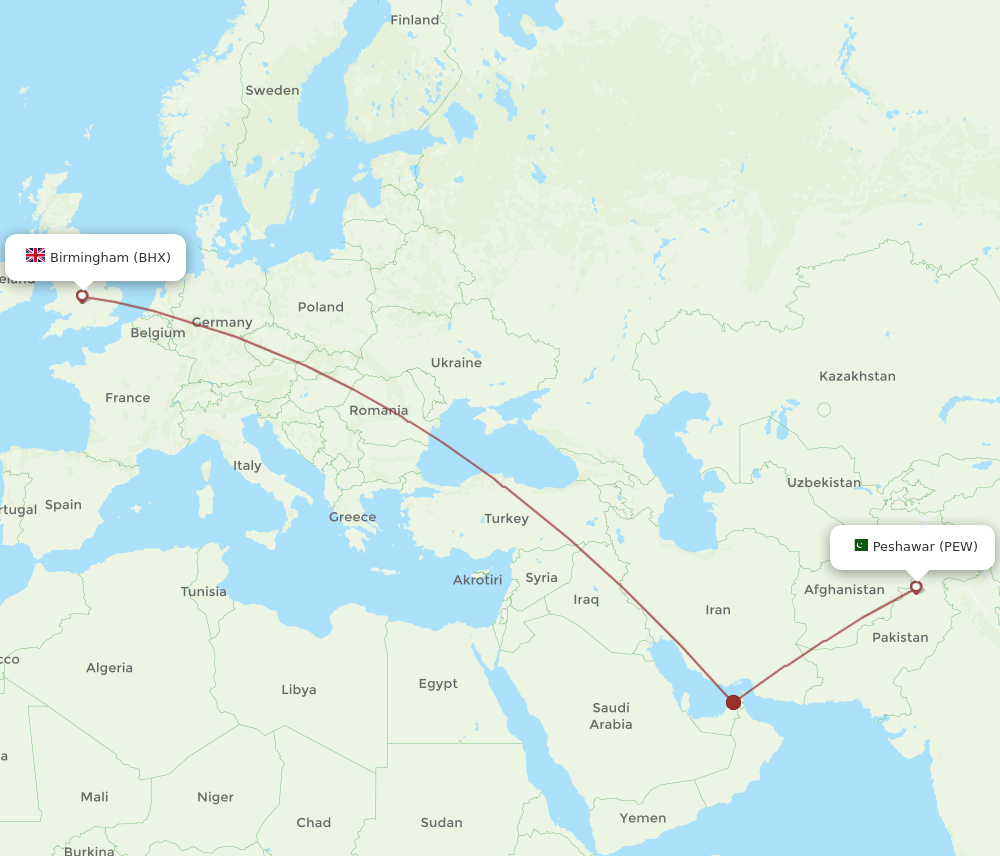 PEW-BHX flight routes