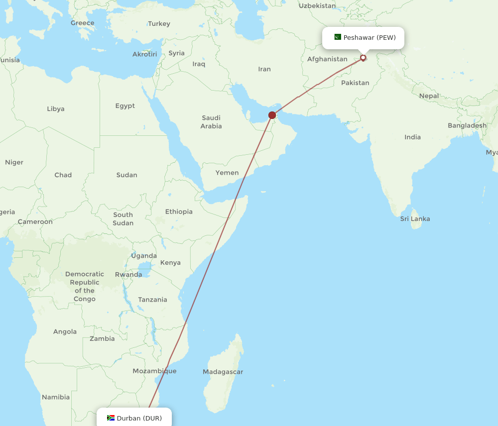 DUR to PEW flights and routes map