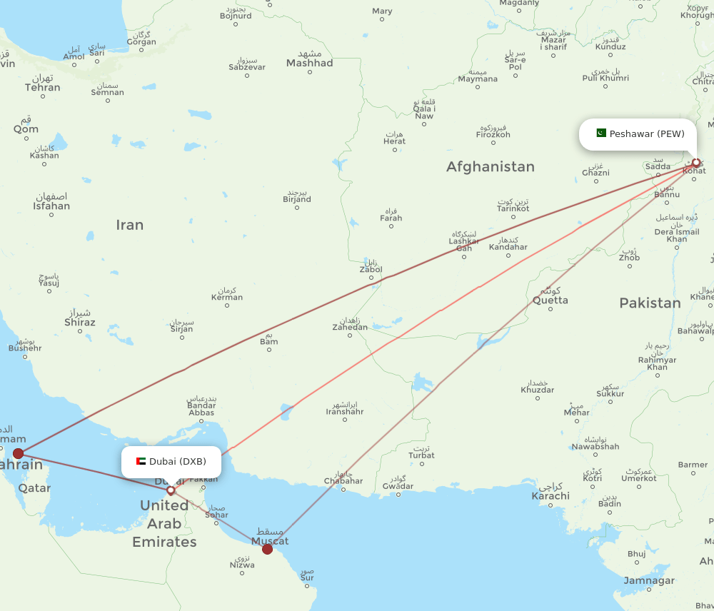 PEW to DXB flights and routes map
