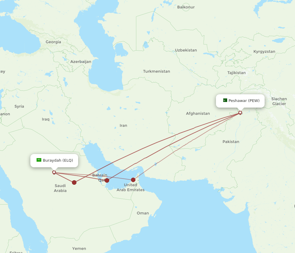 PEW-ELQ flight routes