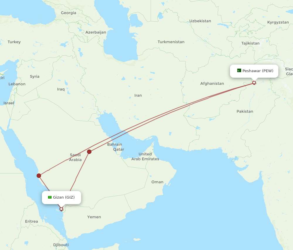 PEW-GIZ flight routes