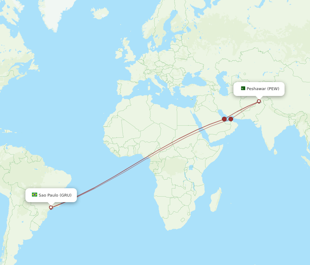 PEW-GRU flight routes