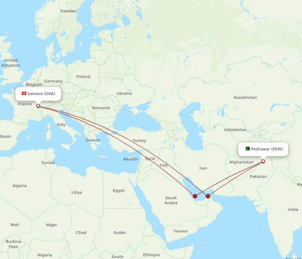 PEW-GVA flight routes